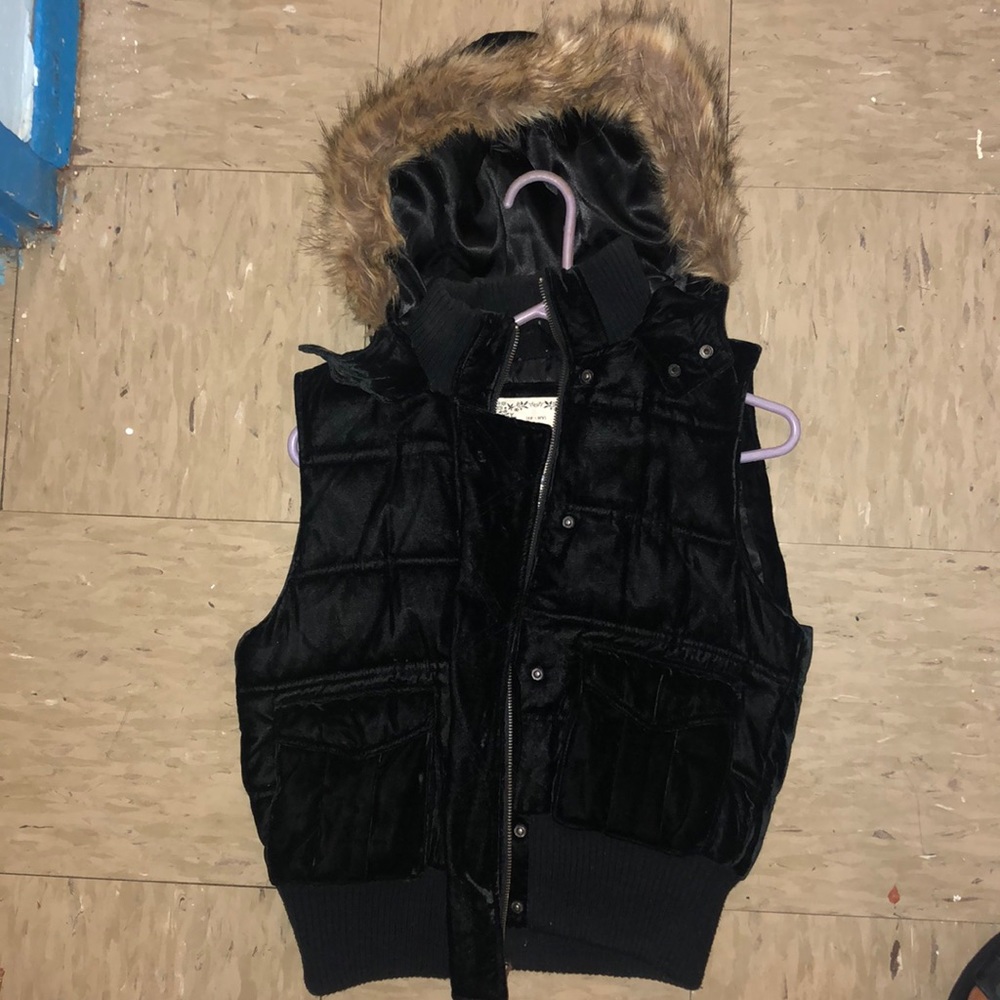 Velvet Vest w/ Faux Fur Hood - Old Navy